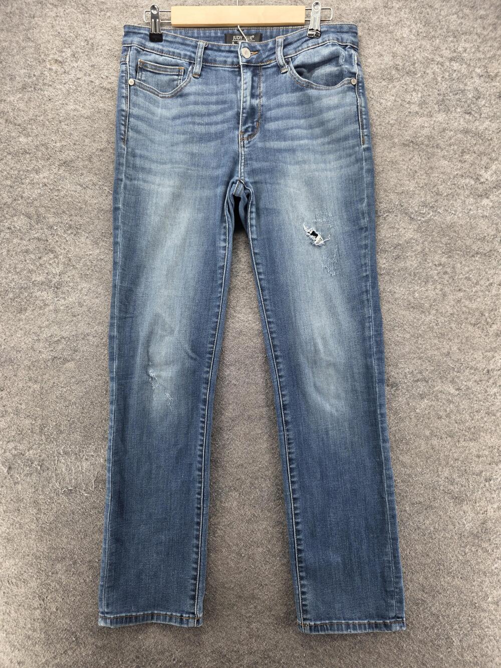 Judy Blue Jeans Womens 30 Blue Straight Distressed Stretch Denim 30 Inseam
